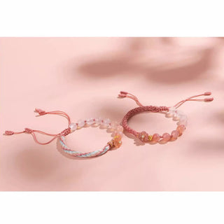 Buddha Gift Natural Gradient Agate Reincarnation Knot Peach Blossom Wealth Luck Handmade String Bracelet