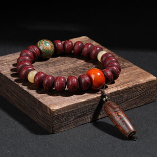 Buddha Gift Tibet Bodhi Seed Dzi Bead Dancing Lion Luck Bracelet Wrist Mala