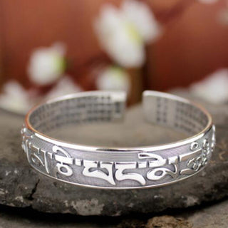 Buddha Gift Tibetan Sanskrit White Copper Meditation Prayer Bracelet Bangle