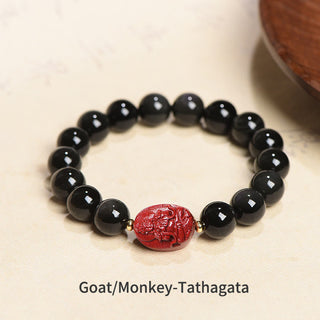 Buddha Gift Chinese Zodiac Natal Buddha Natural Black Obsidian Cinnabar Purification Bracelet