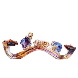 Buddha Gift Handmade Liuli Crystal Ruyi Elephant Art Piece Home Decoration With Crystal Base