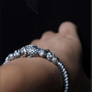 Buddha Gift Silver Luck Koi Fish Braided String Bracelet