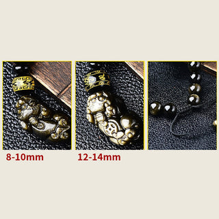 Buddha Gift Natural Gold Sheen Obsidian PiXiu Om Mani Padme Hum Wealth Braided Bracelet