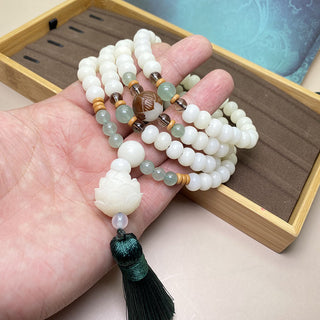 Buddha Gift White Bodhi Seed Mala 108 Beads Protection Bracelet