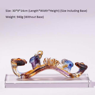 Buddha Gift Handmade Liuli Crystal Ruyi Elephant Art Piece Home Decoration With Crystal Base