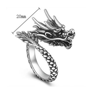 Buddha Gift 990 Sterling Silver Vintage Dragon Design Luck Protection Strength Adjustable Ring