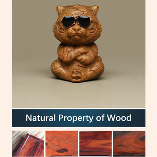 Buddha Gift Small Green Sandalwood Tiger Engraved Positive Desk Decorations