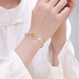 Buddha Gift Copper Coin Fortune Tree Pearl Luck Blue Rope Braided Bracelet