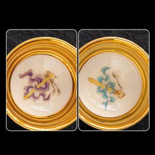 Buddha Gift Golden Eagle Auspicious Dragon Sun Ocean Waves Gilt Ceramic Teacup Kung Fu Tea Cup