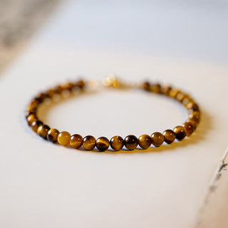 Buddha Gift 14K Gold Plated Natural Tiger Eye Stone Courage Protection Bracelet