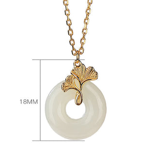 Buddha Gift 925 Sterling Silver Natural Hetian Jade Ginkgo Leaf Peace Buckle Luck Necklace Pendant