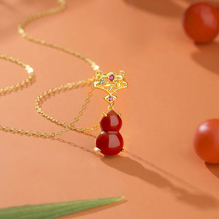 Buddha Gift 925 Sterling Silver Red Agate Gourd Auspicious Clouds Confidence Bracelet Necklace Pendant Earrings Set