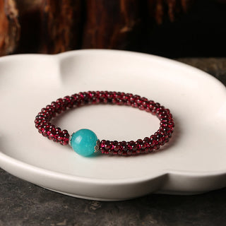 Buddha Gift Natural Garnet Pink Crystal Red Agate Amazonite Bead Protection Bracelet