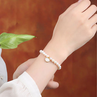 Buddha Gift 14K Gold Plated Natural Pearl Crystal Shell Charm Bead Bracelet