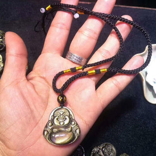Buddha Gift Laughing Buddha Gold Sheen Obsidian Wealth Necklace Pendant