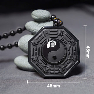 Buddha Gift Black Obsidian Stone Yin Yang Pendant Necklace