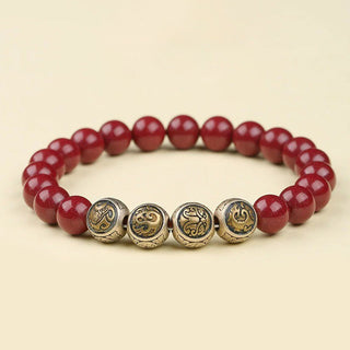 Buddha Gift 925 Sterling Silver Natural Cinnabar Four Beasts Blessing Bracelet