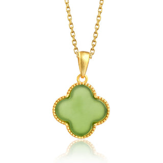 Buddha Gift 925 Sterling Silver Natural Hetian Jade Luck Four Leaf Clover Necklace Pendant