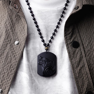 Buddha Gift Black Obsidian Stone Wolf Purification Pendant Necklace