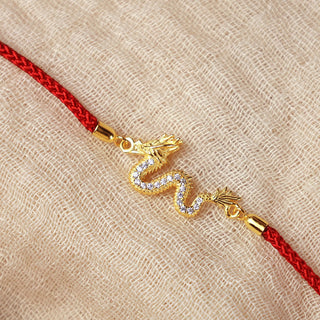Buddha Gift 925 Sterling Silver Year Of The Dragon Auspicious Golden Dragon Luck Red Rope Chain Bracelet