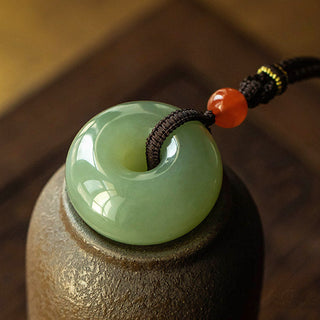 Buddha Gift Natural Round Jade Gray Jade Peace Buckle Luck Necklace Pendant