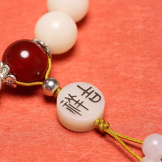 Buddha Gift Bodhi Seed Red Agate Black Obsidian Pink Crystal Rutilated Quartz Peace Wrist Mala Bracelet