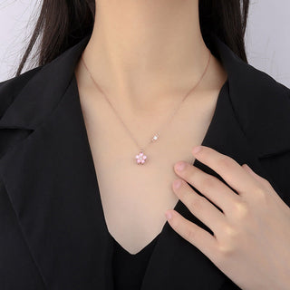 Buddha Gift 925 Sterling Silver Cherry Blossom Flower Rotatable Protection Necklace Pendant