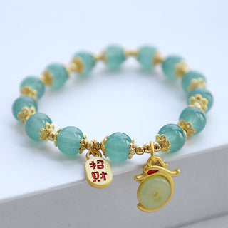 Buddha Gift Year of the Dragon Red Agate Green Aventurine Peace Buckle Fu Character Lucky Fortune Bracelet