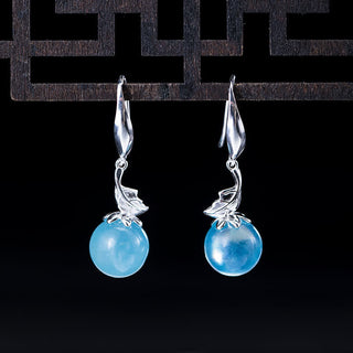 Buddha Gift 925 Sterling Silver Natural Aquamarine Leaf Flower Peace Earrings Necklace