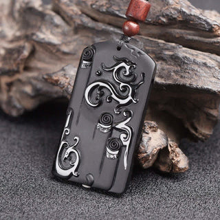 Buddha Gift Black Obsidian Dragon Phoenix Success Necklace Pendant