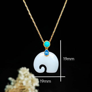 Buddha Gift White Jade Elephant Luck Fortune Necklace Pendant