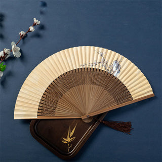 Buddha Gift Lotus Dragonfly Wild Geese Plum Blossom Handheld Silk Bamboo Folding Fan 22.5cm