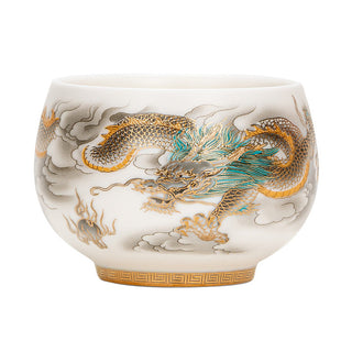 Buddha Gift Dragon Phoenix Auspicious Clouds Ceramic Teacup Kung Fu Tea Cup With Gift Box