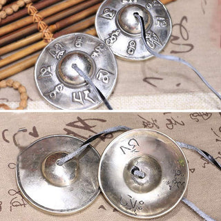 Buddha Gift Tibetan Tingsha Bell Six True Words White Copper Healing Decoration