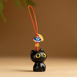 Buddha Gift Small Leaf Red Sandalwood Ebony Wood Lucky Cat Protection Key Chain Phone Hanging Decoration