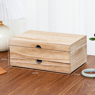 Buddha Gift Retro Beige Wooden Jewelry Box Two-Layer Jewelry Storage Box With Mirror