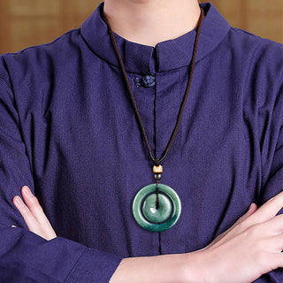Buddha Gift Natural Round Jade Peace Buckle Luck Prosperity Necklace Pendant