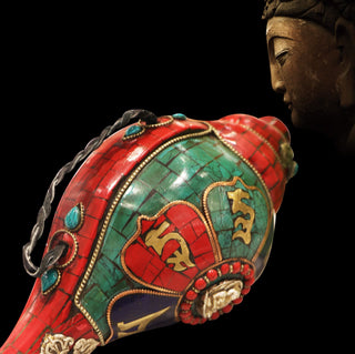 Buddha Gift Tibetan Handmade Shankha Om Mani Padme Hum Buddha Conch Shell Lucky Decoration