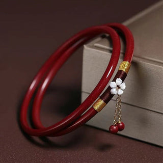 Buddha Gift 2Pcs Cinnabar Flower Blessing Bangle Charm Bracelet