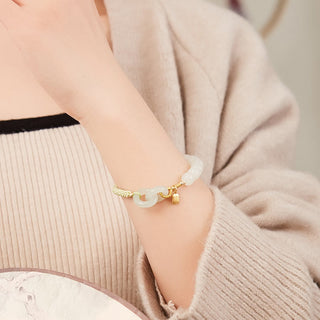 Buddha Gift Natural Hetian Jade Bead Double Peace Buckle Fu Character Abundance Braided Bracelet