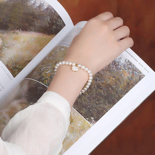 Buddha Gift 14K Gold Plated Natural Pearl Crystal Shell Charm Bead Bracelet