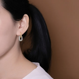 Buddha Gift 925 Sterling Silver Round White Jade Happiness Blessing Earrings