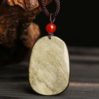 Buddha Gift Gold Sheen Obsidian Dragon Pattern Success Necklace Pendant