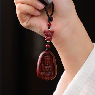 Buddha Gift Small Leaf Red Sandalwood Buddha Cinnabar Chinese Zodiac Amulet Protection Key Chain