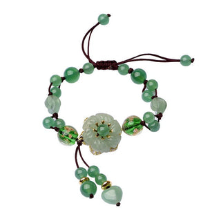 Buddha Gift Natural Green Jade Luck Dangling Flower Bracelet