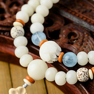 Buddha Gift Tibetan White Jade Bodhi Lotus Blessing Bracelet