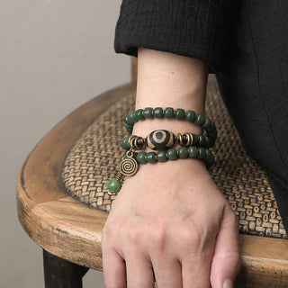 Buddha Gift Cyan Bodhi Seed Dzi Bead Wisdom Peace Triple Wrap Bracelet