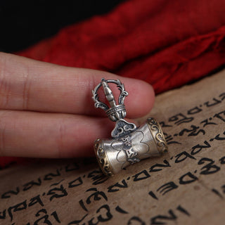 Buddha Gift Tibet 925 Sterling Silver Om Mani Padme Hum Dorje Bell Vajra Engraved Enlightenment Pendant Hanging Decoration