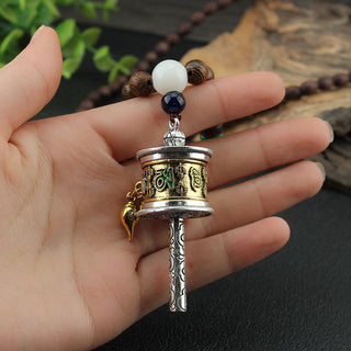 Buddha Gift Tibetan Om Mani Padme Hum Prayer Wheel Rotation Vajra Wood Necklace Pendant