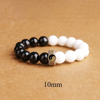 Buddha Gift 925 Sterling Silver Black Obsidian White Shell Yin Yang Strength Bracelet